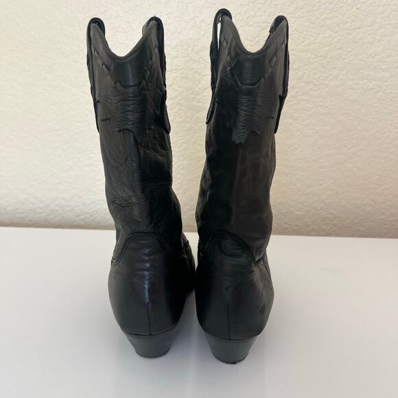 Laredo Black Leather Western Cowboy Boots, Scalloped Trim, Size 8M, USA Made - Picture 4 of 11